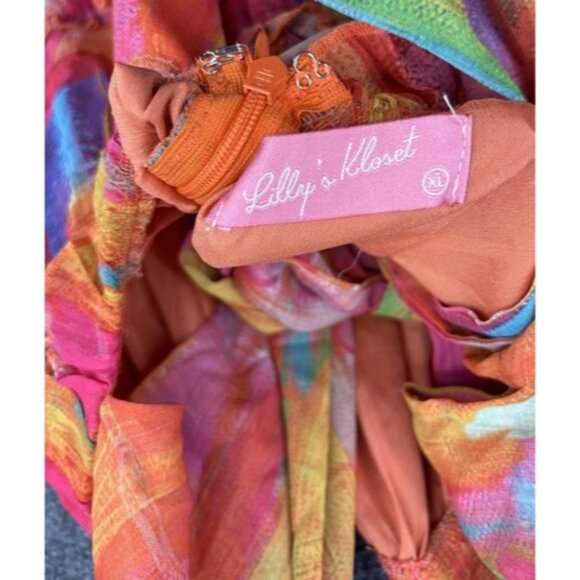 Lilly’s Kloset Women’s XL Ruffled Tie Dyed Halter Dress Peek A Boo Front & Back - Picture 5 of 14